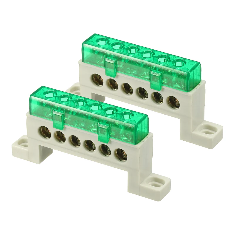 2Pcs Terminal Ground Bar, 6 Positions 7x11mm Ground Block for Electrical, Green