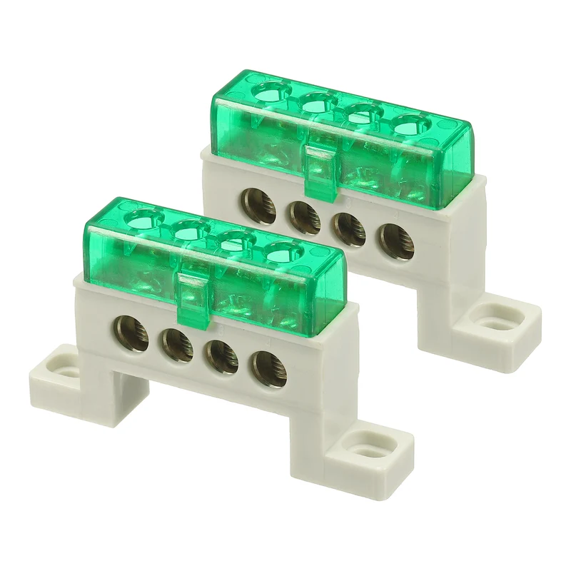 2Pcs Terminal Ground Bar, 4 Positions 7x11mm Ground Block for Electrical, Green