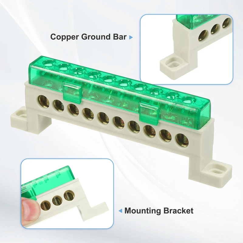 Terminal Ground Bar, 10 Positions 7x11mm Ground Block for Electrical, Green