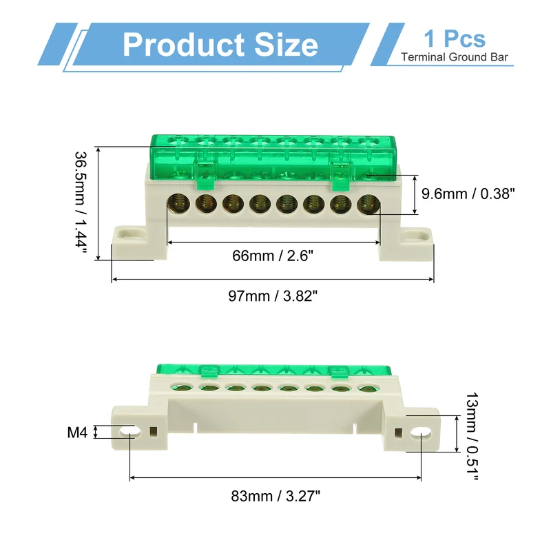 Terminal Ground Bar, 8 Positions 7x11mm Ground Block for Electrical, Green