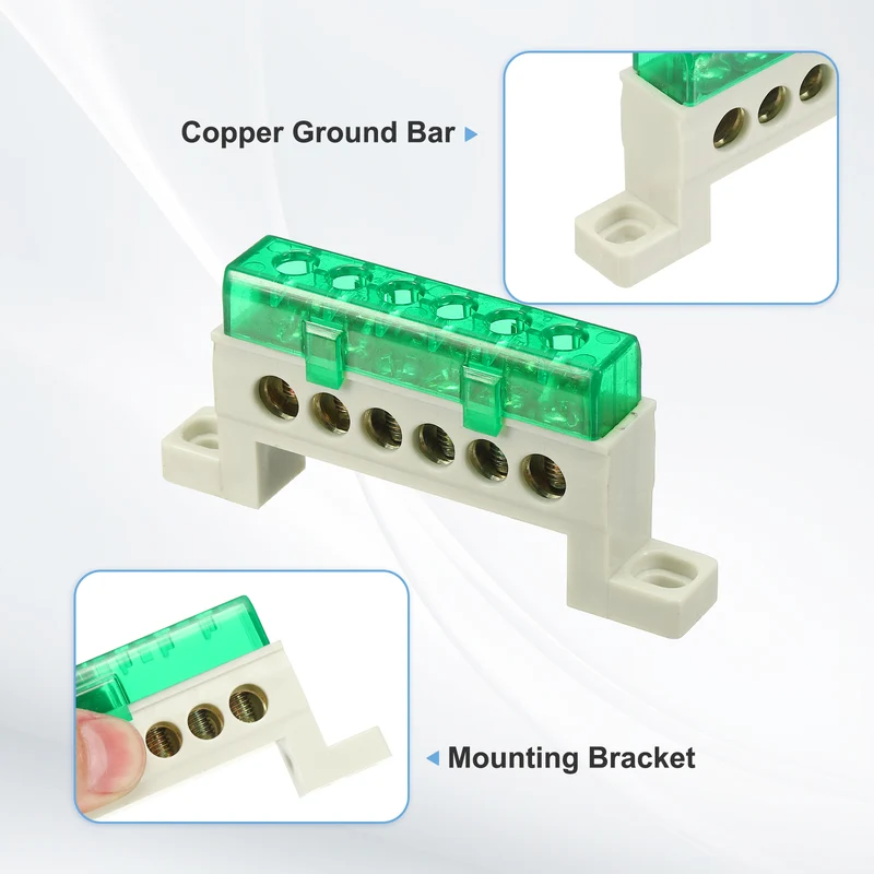 Terminal Ground Bar, 6 Positions 7x11mm Ground Block for Electrical, Green