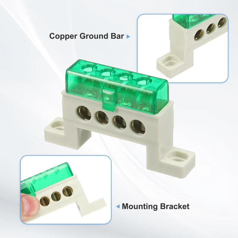 Terminal Ground Bar, 4 Positions 7x11mm Ground Block for Electrical, Green
