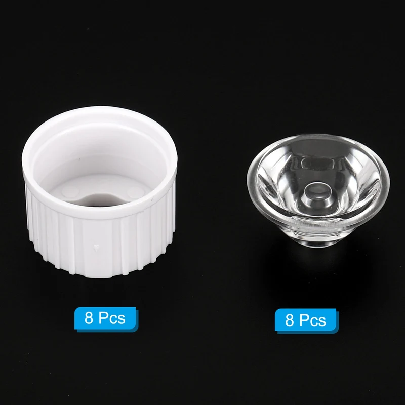 20mm LED Lens 20 Degree with Plastic Holder, 8 Set Acrylic Optical Lenses for 1W 3W High Power LED Light, White/Transparent