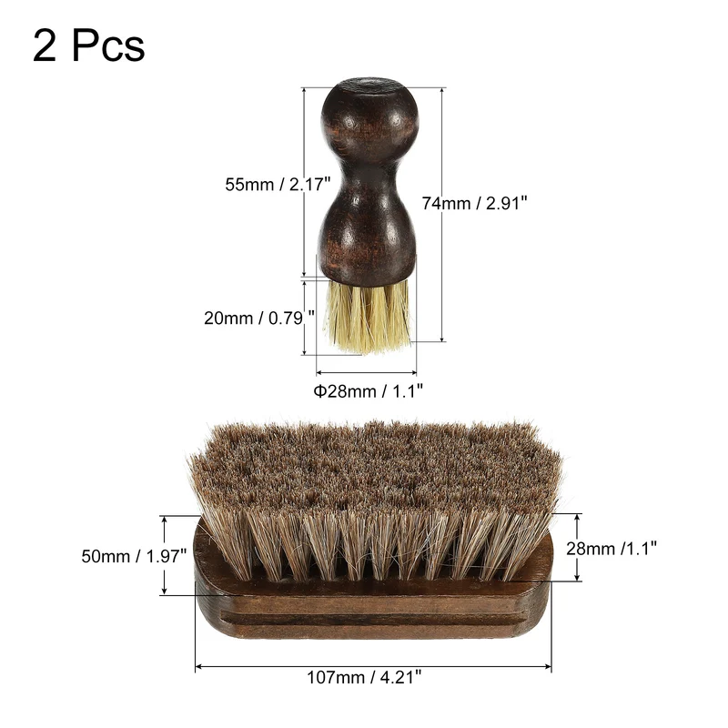 Horsehair Shoes Brush 2Pack Mini Polish Daubers for Leather Boots Cloth, Brown