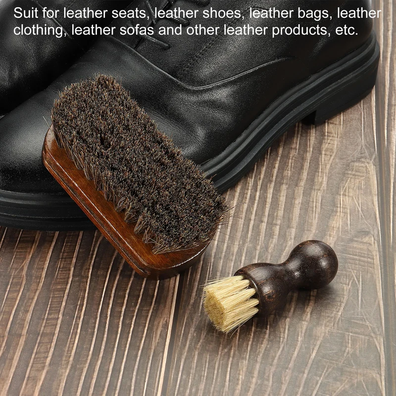 Horsehair Shoes Brush 2Pack Mini Polish Daubers for Leather Boots Cloth, Brown