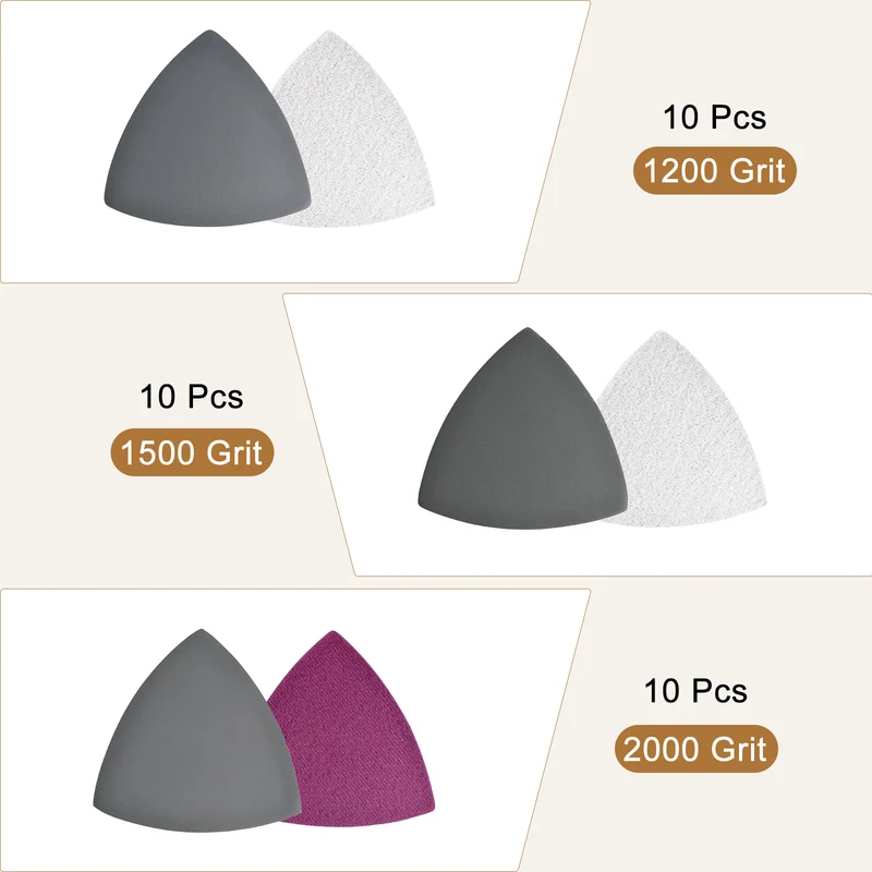 Triangle Sandpapers 1200/1500/2000 Grit 3-1/2" Hook and Loop Sanding Pads 30pcs