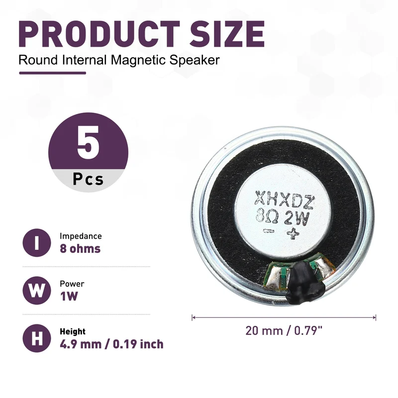 5Pcs 8 Ohm 2W 30mm Dia Round Micro Speaker Iron Shell Black