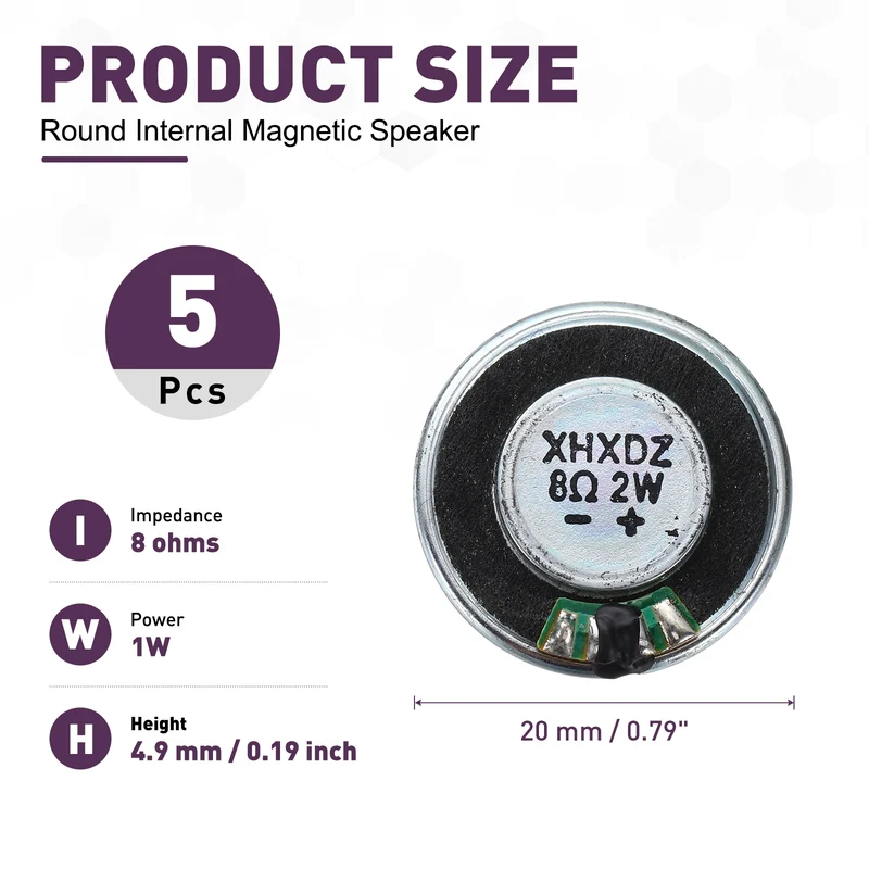 5Pcs 8 Ohm 2W 28mm Dia Round Micro Speaker Iron Shell Black