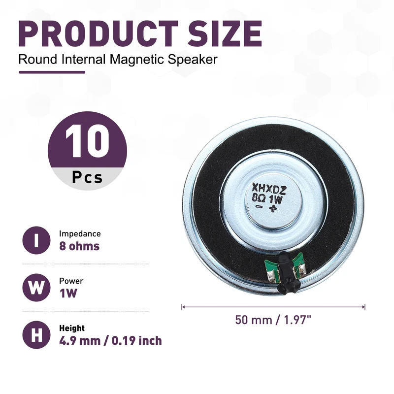 10Pcs 8 Ohm 1W 50mm Dia Round Micro Speaker Iron Shell Black