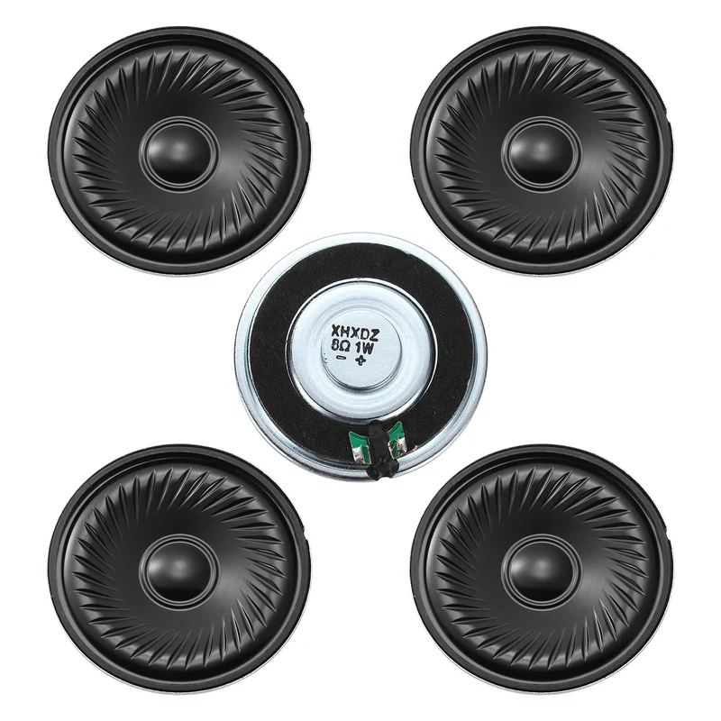 5Pcs 8 Ohm 1W 50mm Dia Round Micro Speaker Iron Shell Black