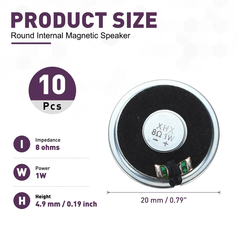 10Pcs 8 Ohm 1W 45mm Dia Round Micro Speaker Iron Shell Black