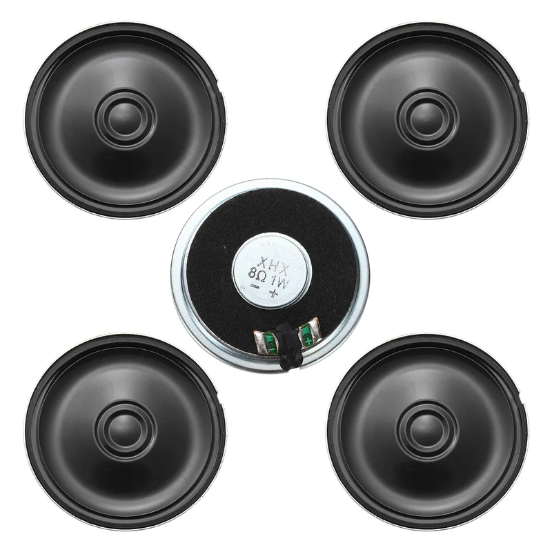 5Pcs 8 Ohm 1W 45mm Dia Round Micro Speaker Iron Shell Black