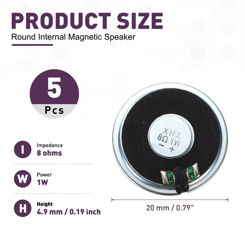 5Pcs 8 Ohm 1W 45mm Dia Round Micro Speaker Iron Shell Black