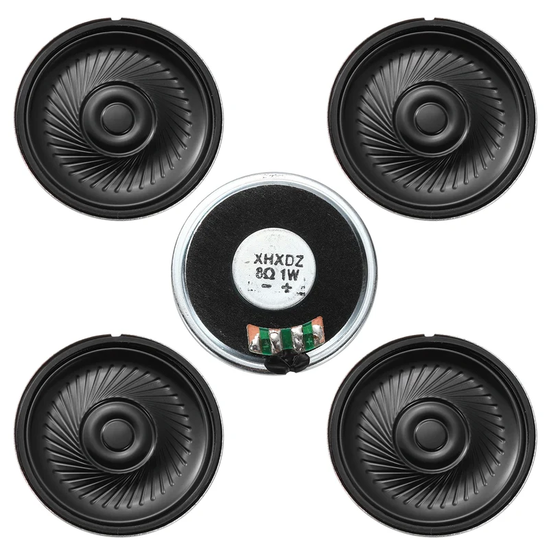 5Pcs 8 Ohm 1W 40mm Dia Round Micro Speaker Iron Shell Black