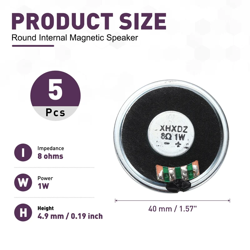 5Pcs 8 Ohm 1W 40mm Dia Round Micro Speaker Iron Shell Black