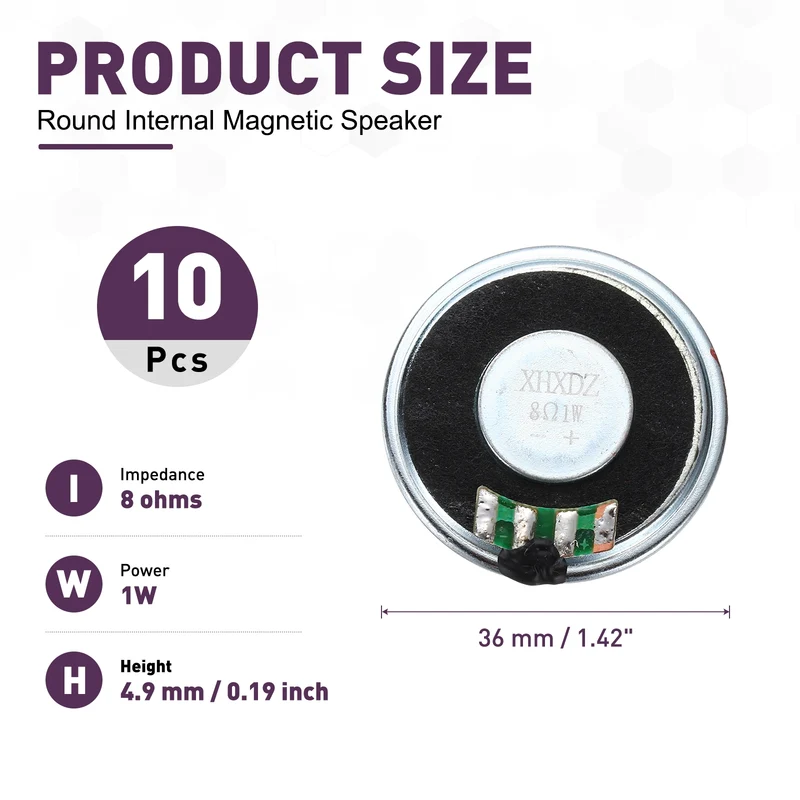 10Pcs 8 Ohm 1W 36mm Dia Round Micro Speaker Iron Shell Black