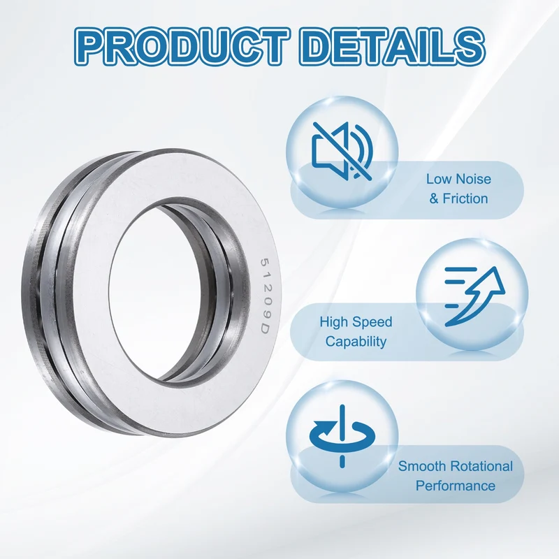 51209D Thrust Ball Bearing, Axial Ball Bearing 44.5x73x20mm 2Pcs
