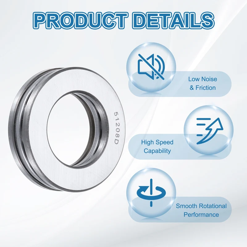 51208D Thrust Ball Bearing, Axial Ball Bearing 39.5x68x19mm 2Pcs