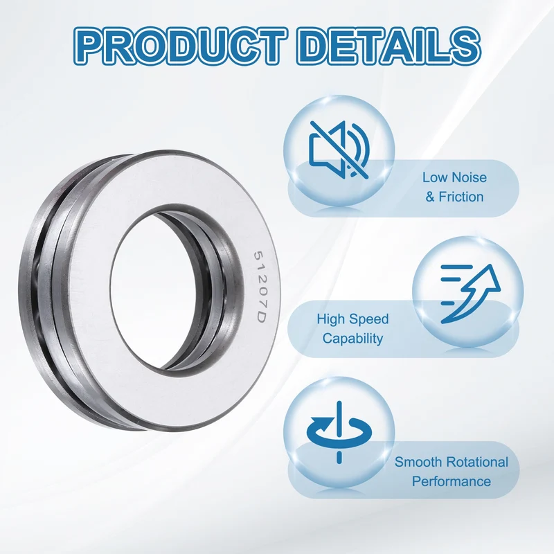 51207D Thrust Ball Bearing, Axial Ball Bearing 34.5x62x18mm 2Pcs