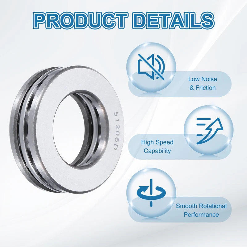 51206D Thrust Ball Bearing, Axial Ball Bearing 30x52x16mm 2Pcs