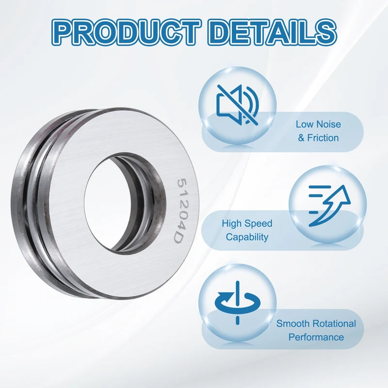 51204D Thrust Ball Bearing, Axial Ball Bearing 19.5x40x14mm 2Pcs