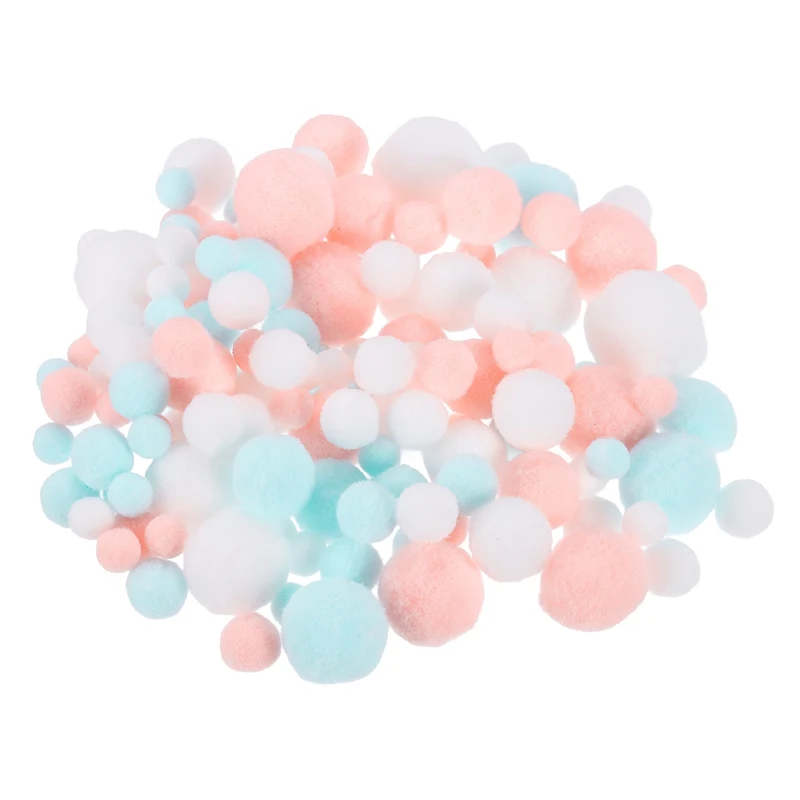 Pom Felt Balls Fabric 1-3cm 10-30mm Sky Blue Pink White for Craft DIY 130 Pcs