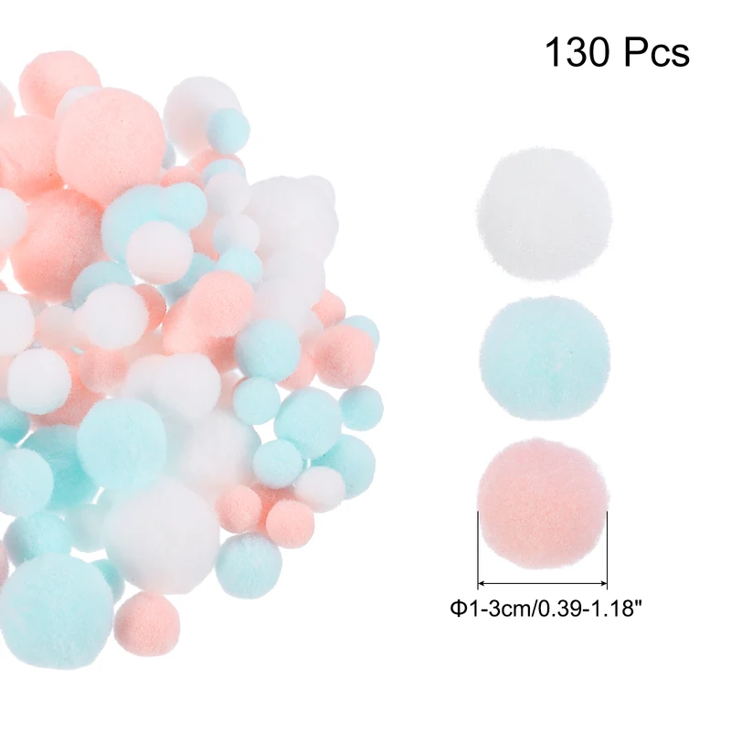 Pom Felt Balls Fabric 1-3cm 10-30mm Sky Blue Pink White for Craft DIY 130 Pcs