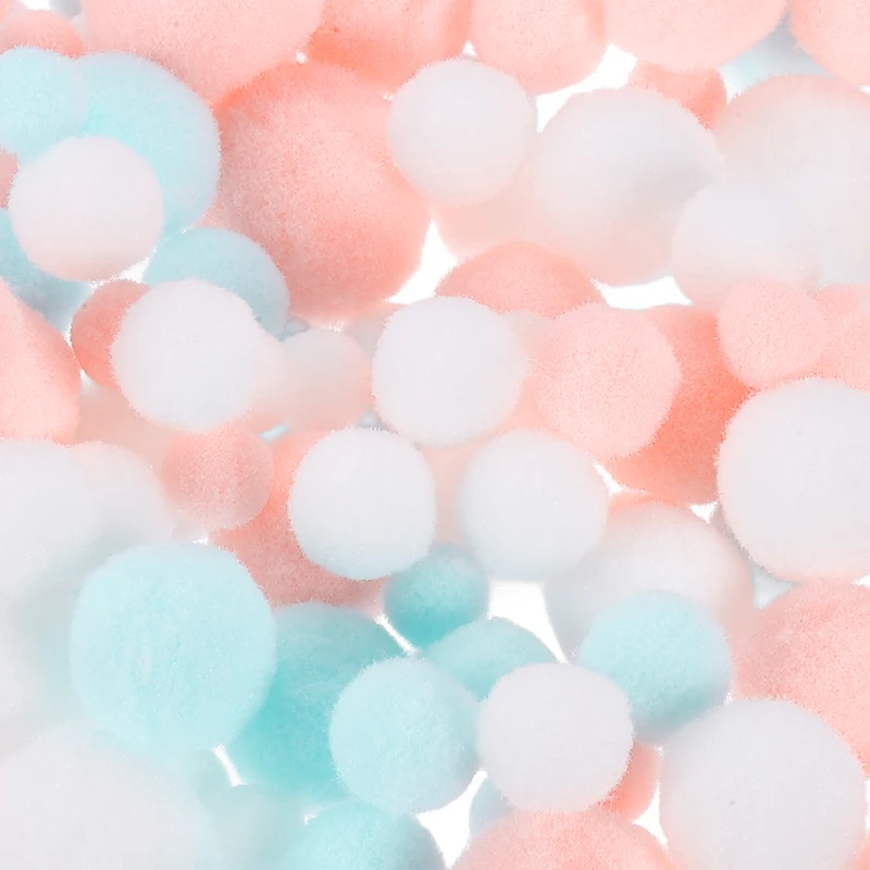 Pom Felt Balls Fabric 1-3cm 10-30mm Sky Blue Pink White for Craft DIY 130 Pcs