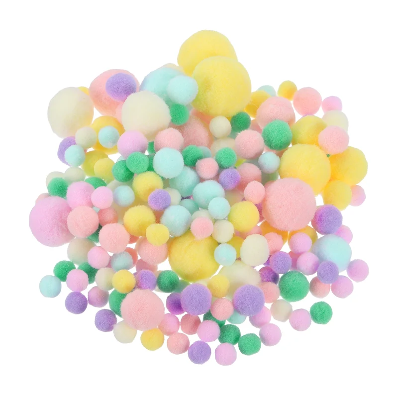 Pom Felt Balls Fabric 1-3cm 10-30mm Pink Sky Blue Yellow White for DIY 130 Pcs