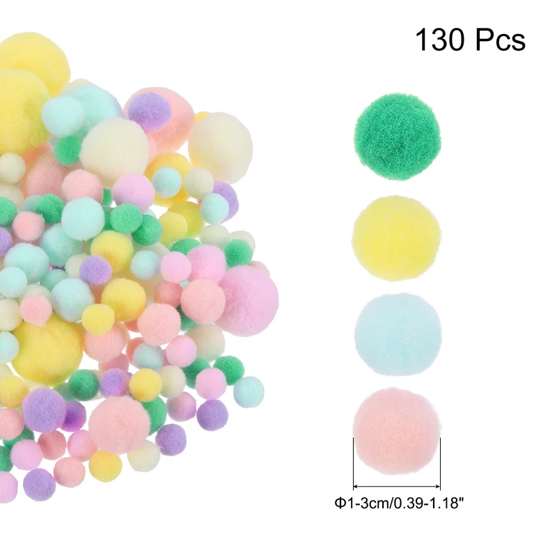 Pom Felt Balls Fabric 1-3cm 10-30mm Pink Sky Blue Yellow White for DIY 130 Pcs