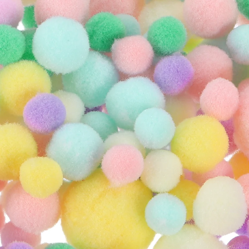 Pom Felt Balls Fabric 1-3cm 10-30mm Pink Sky Blue Yellow White for DIY 130 Pcs