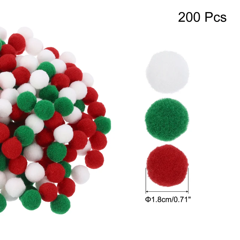 Pom Felt Balls Fabric 1.8cm 18mm Red Green White for Craft Project DIY 200 Pcs
