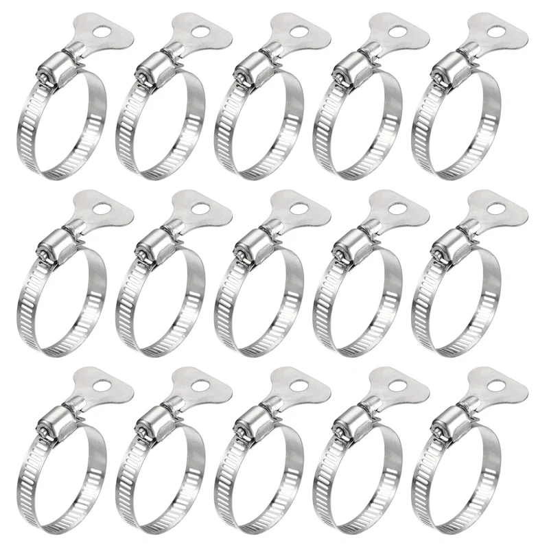 Worm Gear Hose Clamp 15pcs 1"-1 1/2" Key Type Adjustable Stainless Steel Clamp
