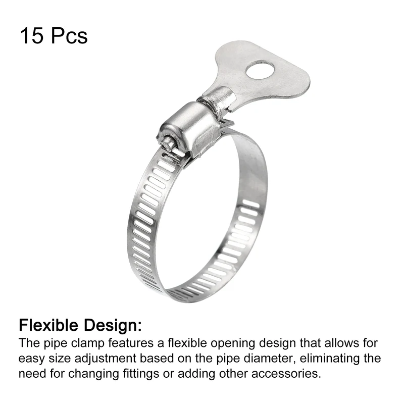 Worm Gear Hose Clamp 15pcs 1"-1 1/2" Key Type Adjustable Stainless Steel Clamp