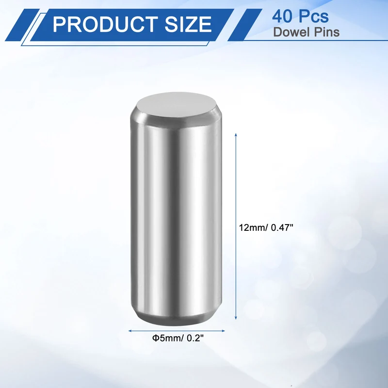 40Pcs 5mm x 12mm Dowel Pins 316L Stainless Steel Shelf Support Peg Pin