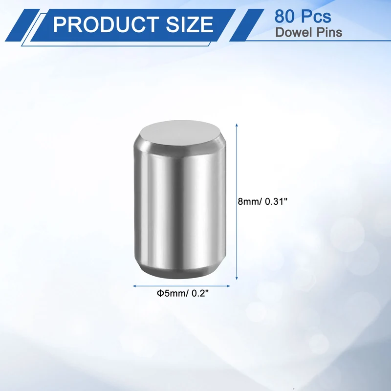 80 Pcs 5 mm x 8 mm Dowel Pins 316L Stainless Steel Shelf Support Peg Pin