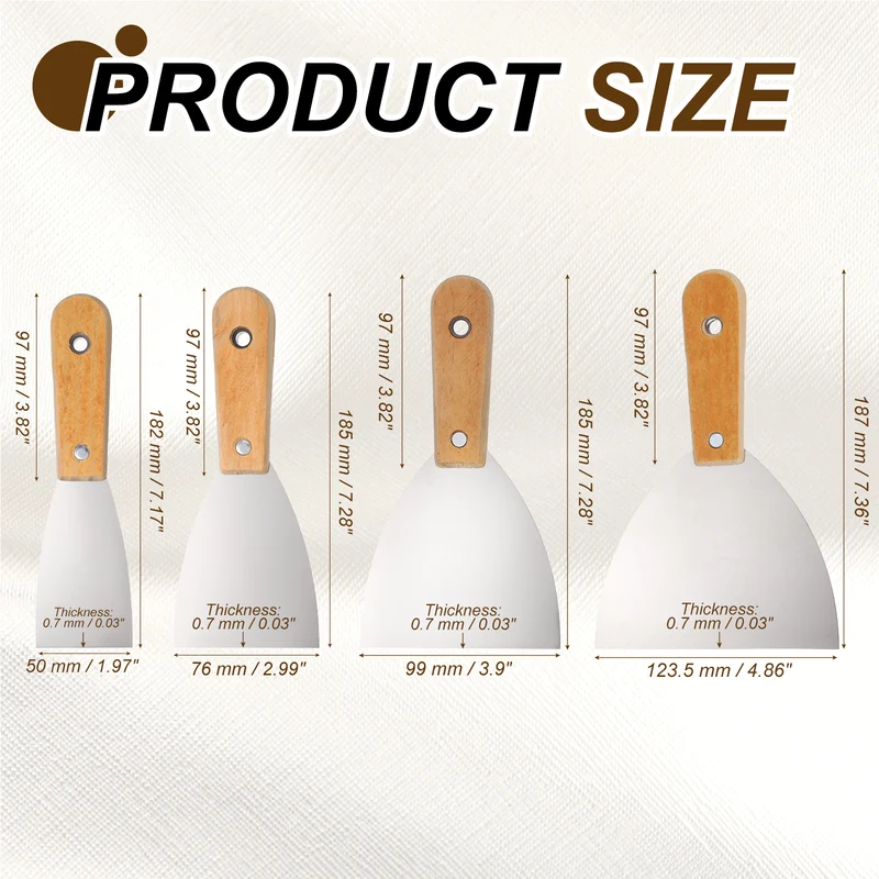 4Pcs 2"/3"/4"/5" Putty Knife with Wooden Handle Stainless Steel Taping Knife