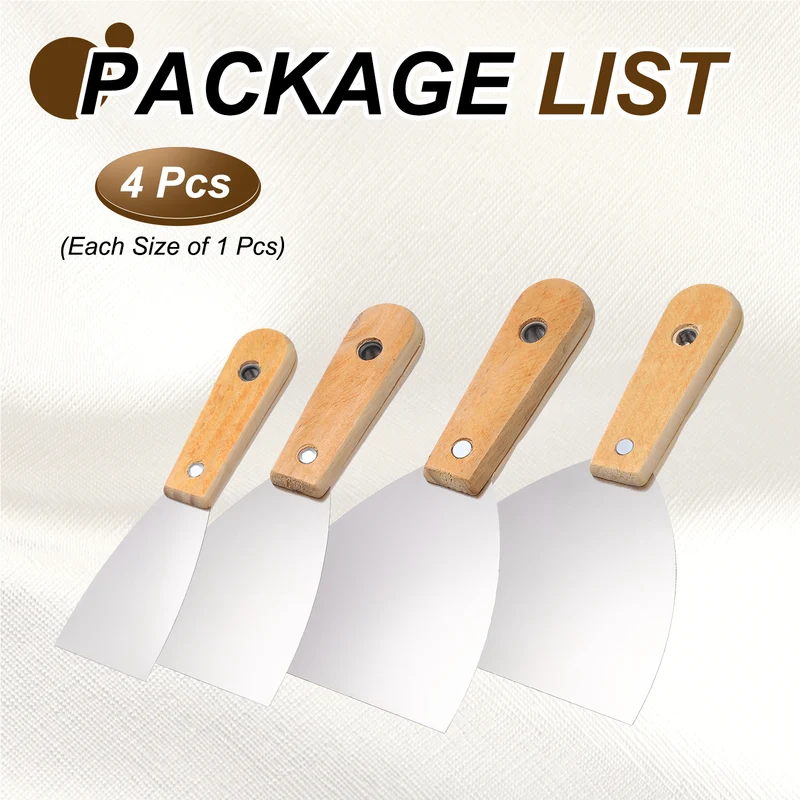 4Pcs 2"/3"/4"/5" Putty Knife with Wooden Handle Stainless Steel Taping Knife