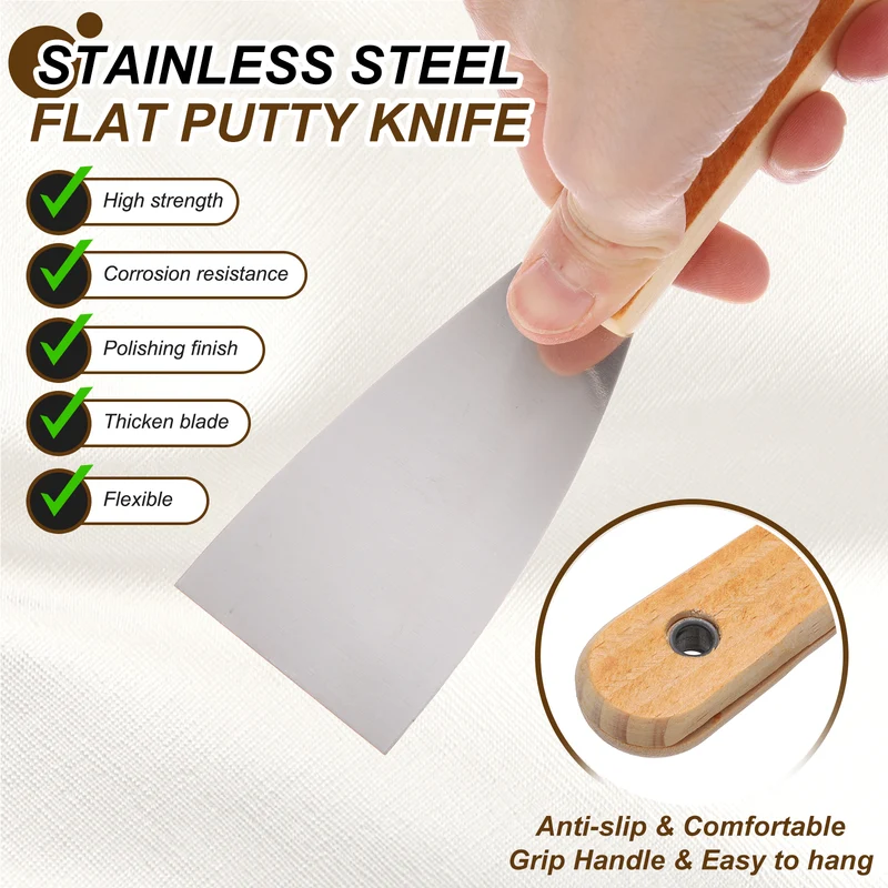 5Pcs 5" Putty Knife Wooden Handle Stainless Steel Taping Knife, Yellow(123.5mm)