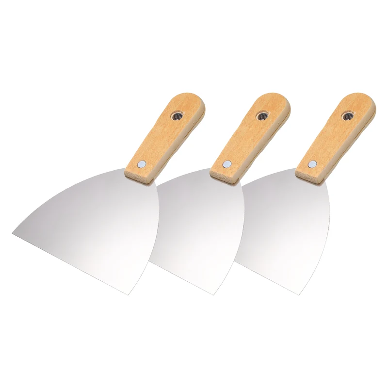 3Pcs 5" Putty Knife Wooden Handle Stainless Steel Taping Knife, Yellow(123.5mm)