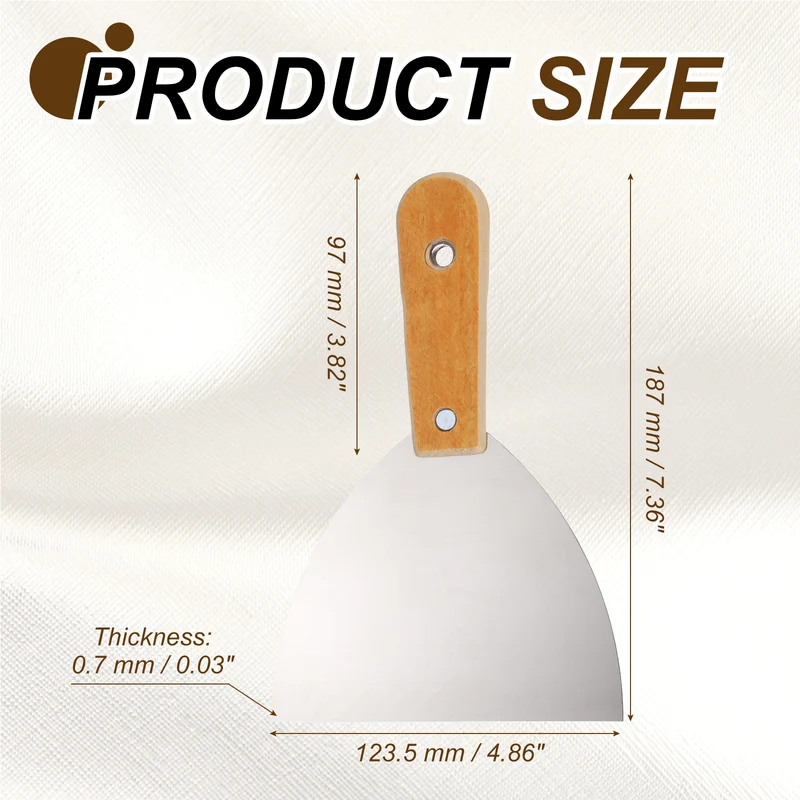 3Pcs 5" Putty Knife Wooden Handle Stainless Steel Taping Knife, Yellow(123.5mm)