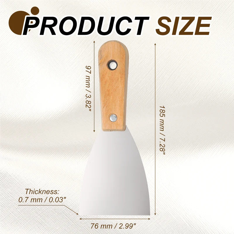 3Pcs 3" Putty Knife Wooden Handle Stainless Steel Taping Knife, Yellow(76mm)
