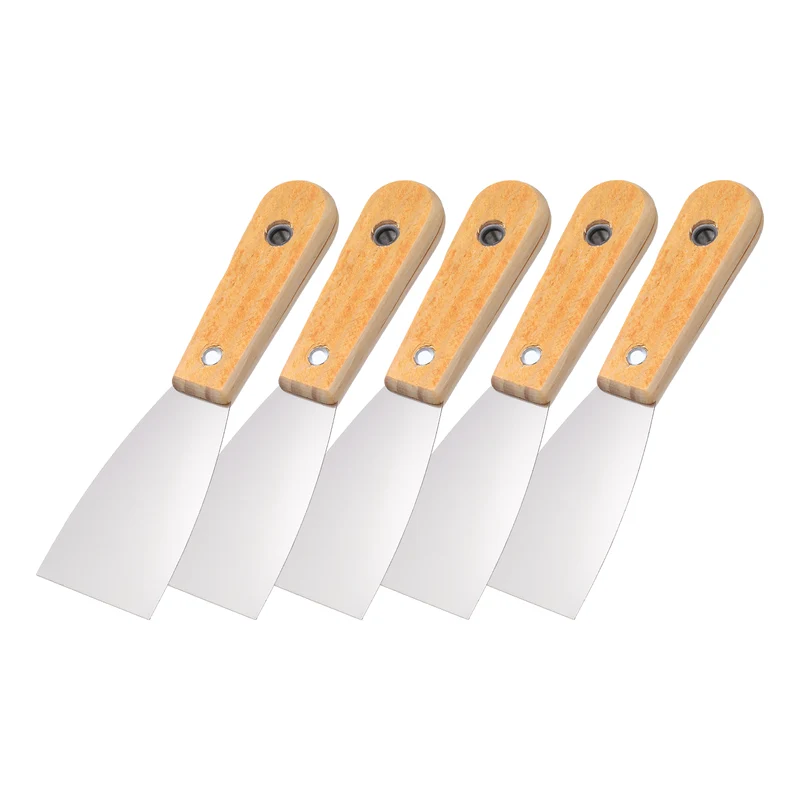 5Pcs 2" Putty Knife Wooden Handle Stainless Steel Taping Knife, Yellow(50mm)