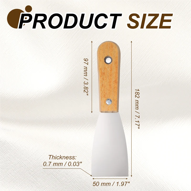 5Pcs 2" Putty Knife Wooden Handle Stainless Steel Taping Knife, Yellow(50mm)