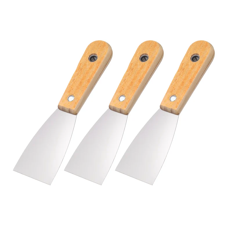 3Pcs 2" Putty Knife Wooden Handle Stainless Steel Taping Knife, Yellow(50mm)
