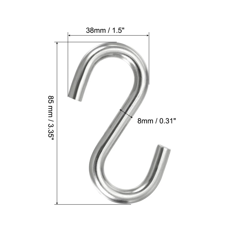 4 Pack S Hooks 3.4 Inch for Hanging Hammock Stand Swing Silver Tone