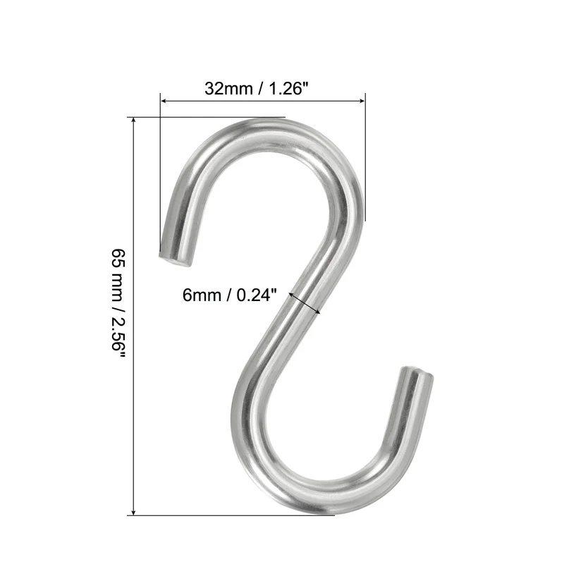 4 Pack S Hooks 2.6 Inch for Hanging Hammock Stand Swing Silver Tone