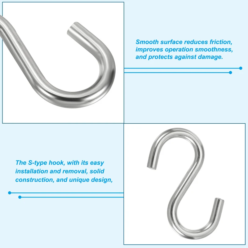2 Pack S Hooks 3.2 Inch for Hanging Hammock Stand Swing Silver Tone