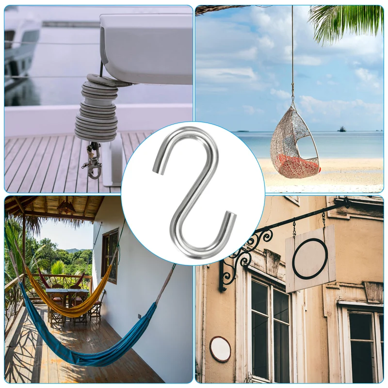 2 Pack S Hooks 3.2 Inch for Hanging Hammock Stand Swing Silver Tone
