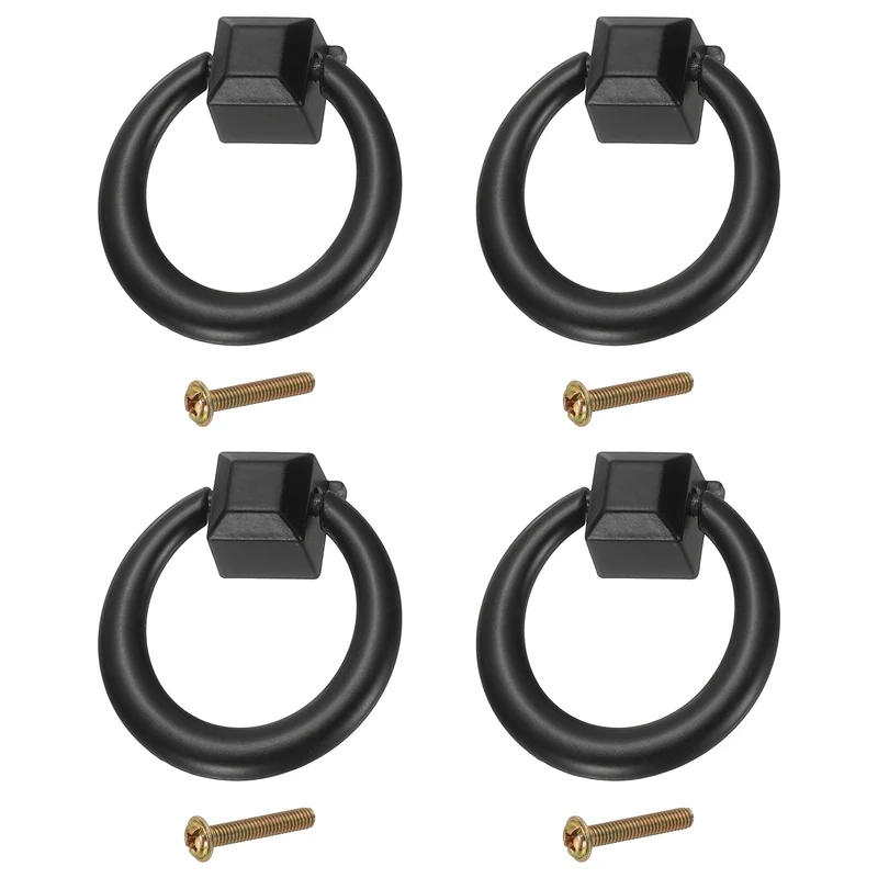 4Pack 1.42" Zinc Alloy Drawer Ring Pull Handles for Cupboard, Black